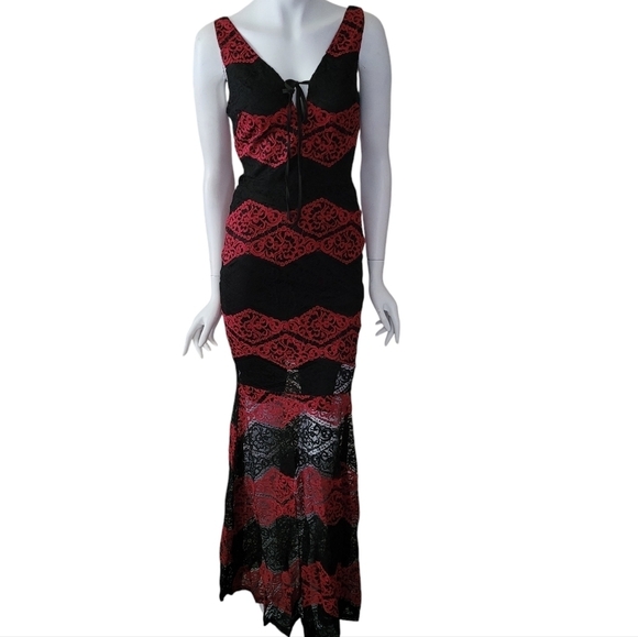 Clara Story Lace Maxi Dress Green/Black Sleeveless NWT - Picture 6 of 11